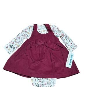 Carters 2-piece dress set size 3 mth long sleeve floral top and maroon jumper